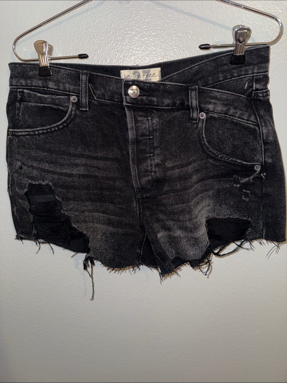 We The Free Washed Black Distressed Denim Cutoff Shorts